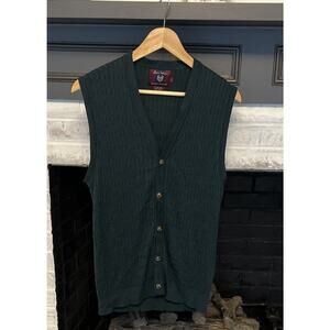 Byron Nelson Eleven Straight Men's Large L 100% Silk Ribbed Green V Neck Vest